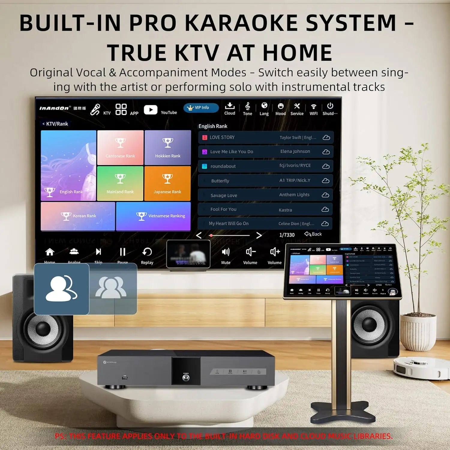 InAndOn KV-V5 MAX Karaoke Machine Split-Type Player + 21.5" Touch Screen