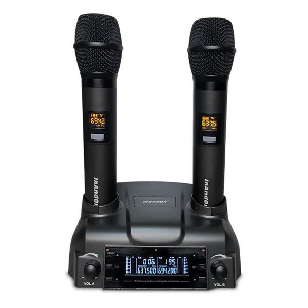 InAndOn M3 Dual UHF Wireless Microphone System with Magnetic Wireless Charging Dock